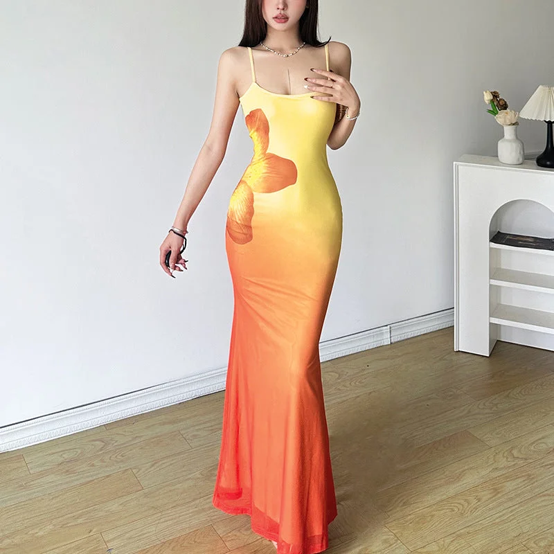 Wjczt calico hair Style 2024 Summer New Women's Clothing Street Fashion Sexy Sling Long Dress Women Tunics Solid Classic