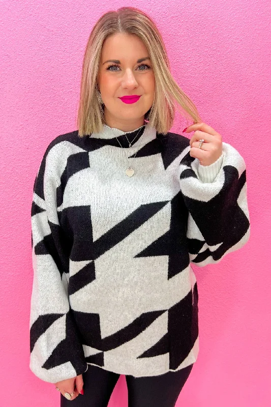 Too Sweet Sweater - Black/White Striped Floral Plaid