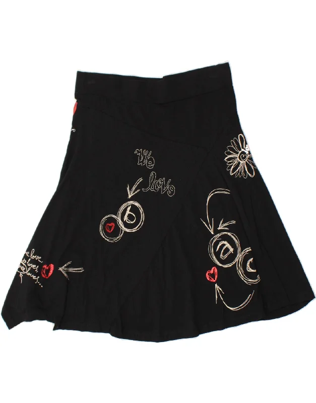 DESIGUAL Womens Graphic A-Line Skirt W32 Large  Black Floral linen skirt light