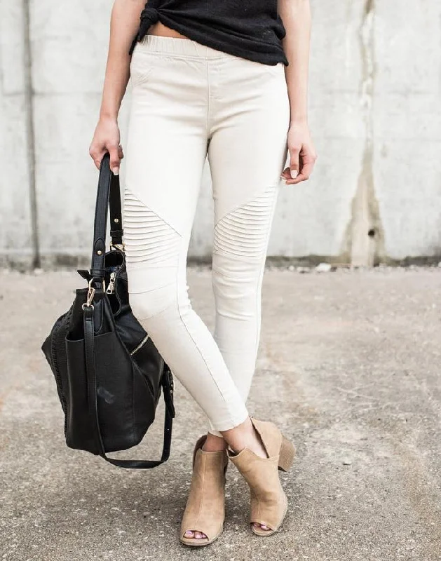 High Waist Pleated White Pencil Pants Soft Stretch Trousers