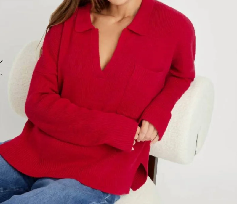 Kristen Polo Sweater In Ruby Lightweight Heavyweight Midweight