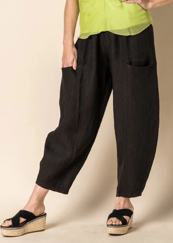 Florencia Linen Pants in Onyx Relaxed Casual Leggings