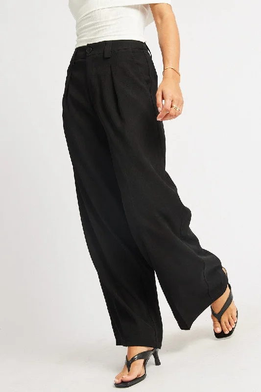 Black Wide Leg Pants High Rise Cozy Jogger Leggings