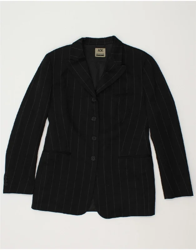 VINTAGE Womens 4 Button Blazer Jacket IT 46 Large Black Pinstripe Satin Jacket Silk Jacket Chiffon Jacket