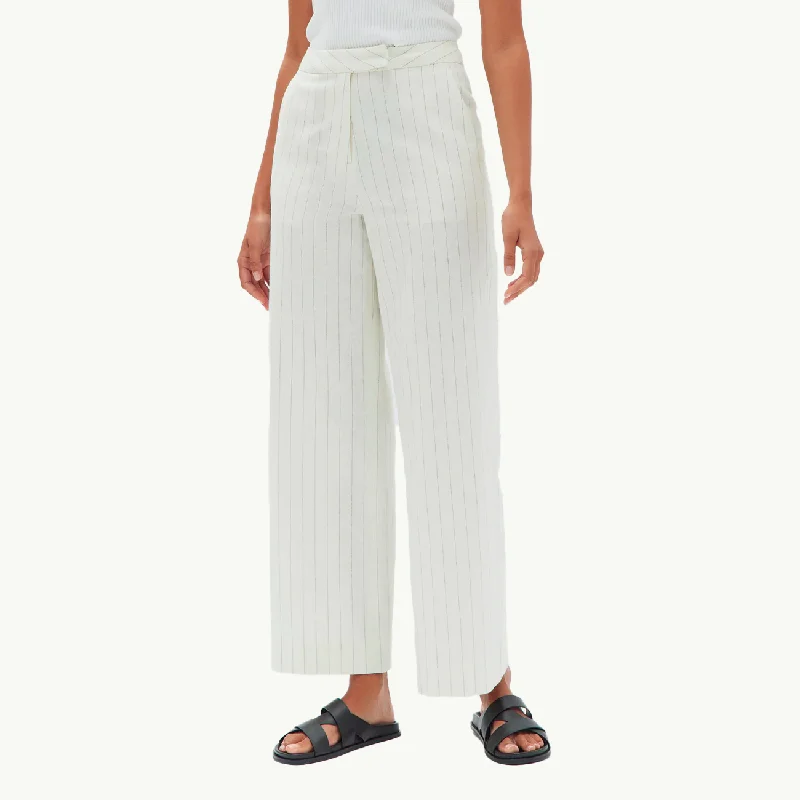 Leila Stripe Linen Pant - Cream Pinstripe Fashionable Sporty Pants