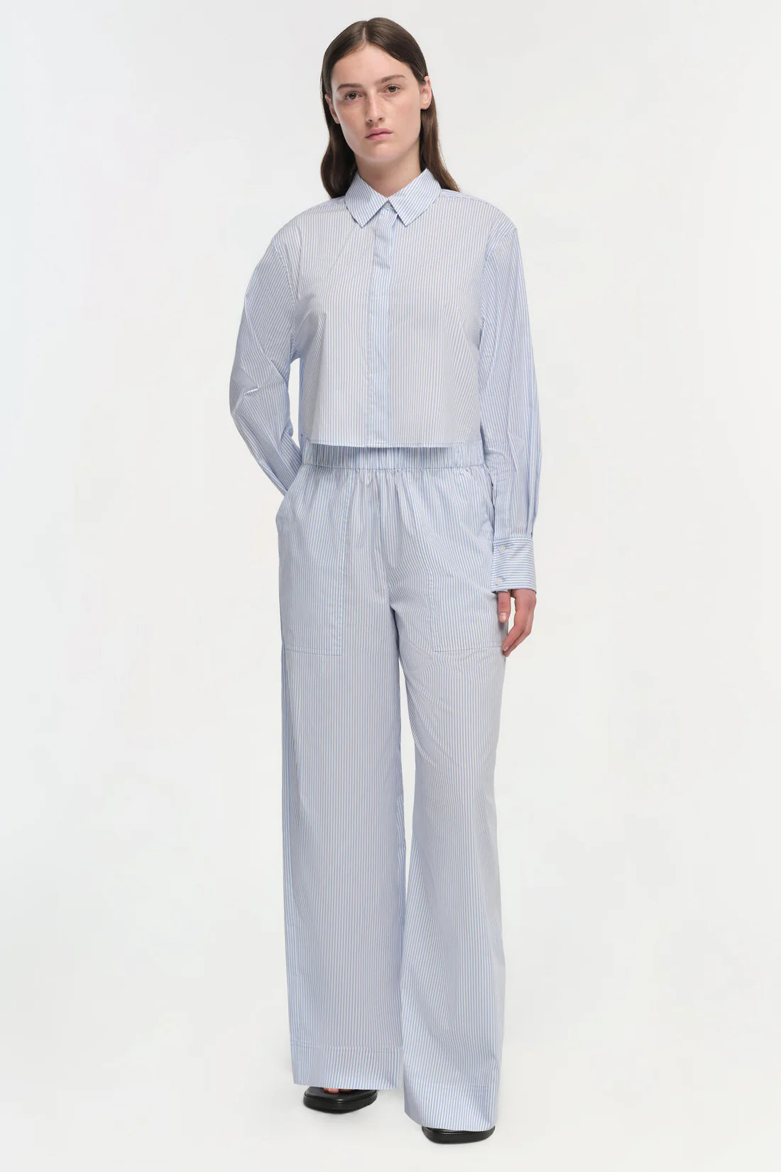 Jonathan Simkhai Arden Pull On Pant Classic Blue Stripe Modern Bootcut Pants