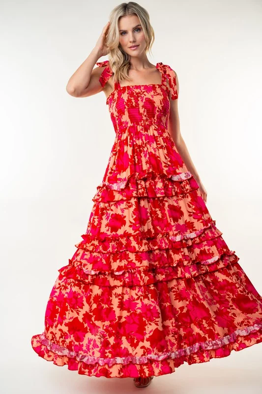 Seizing the Moment Sleeveless Floral Print Woven Dress Tunics Bridal satin