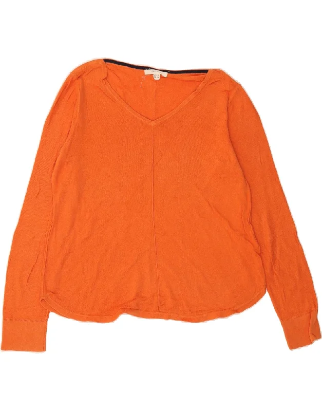 WHITE STUFF Womens Oversized V-Neck Jumper Sweater UK 10 Small Orange Mesh Sweater Canvas Denim