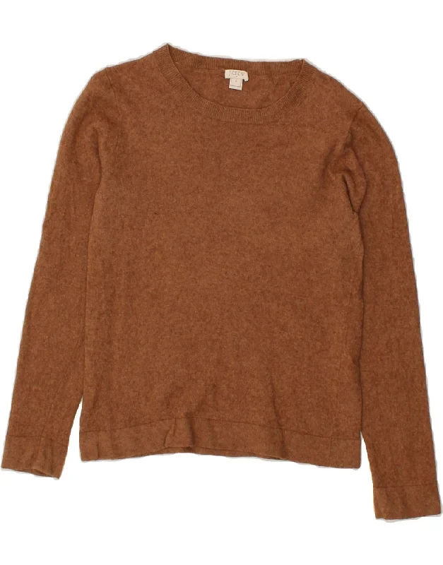 J. CREW Womens Crew Neck Jumper Sweater UK 14 Medium Brown Cotton Mesh Sweater Canvas Denim