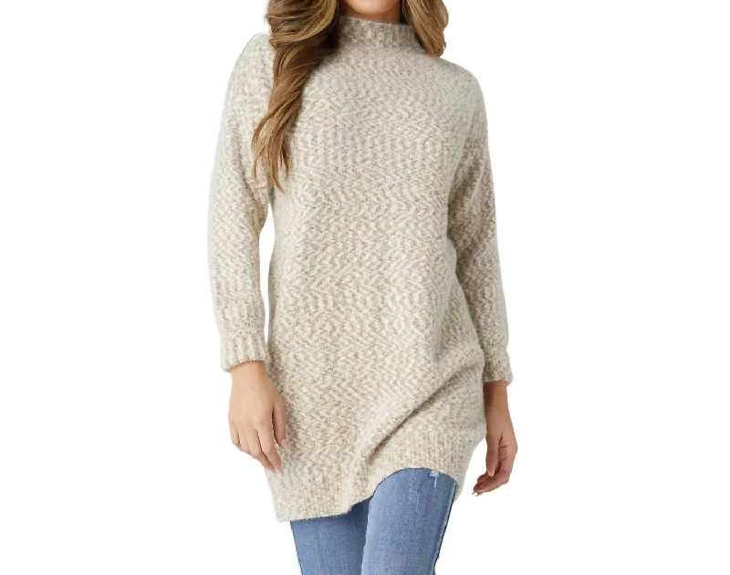 Wiicklow Mock Neck Tunic Sweater In Oatmeal/olive Transparent Opaque Sheer