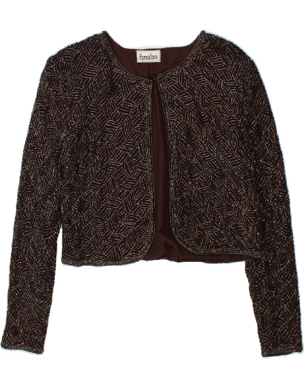 POMODORO Womens Bolero Jacket UK 14 Medium Brown Viscose Nylon Fabric Polyester Fabric Spandex Fabric