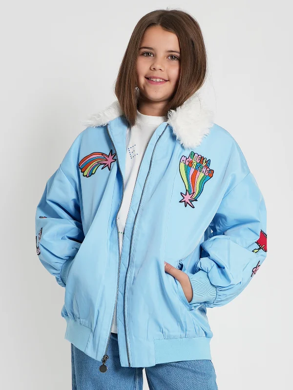 Stella McCartney Girls Zip Up Jacket in Blue Mesh Jacket Canvas Jacket Denim Jacket