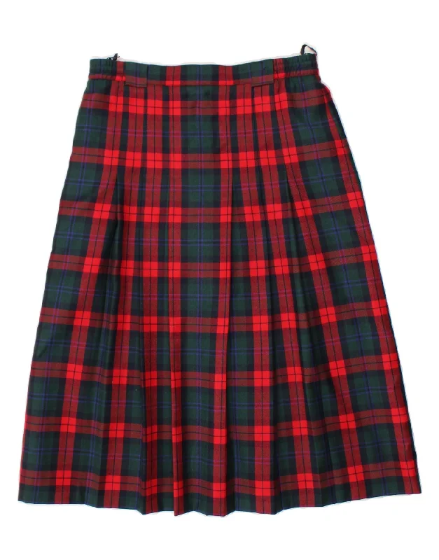 VINTAGE Womens Knife Pleated Skirt UK 18 XL W32 Red Check wool skirt warm