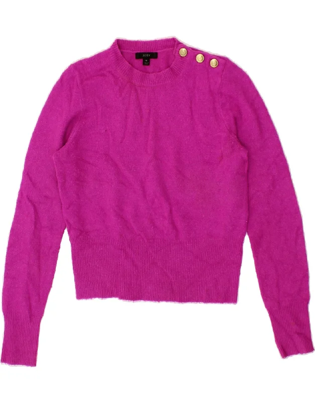 J. CREW Womens Crop Crew Neck Jumper Sweater UK 14 Medium Pink Acrylic Bright Pastel Dark