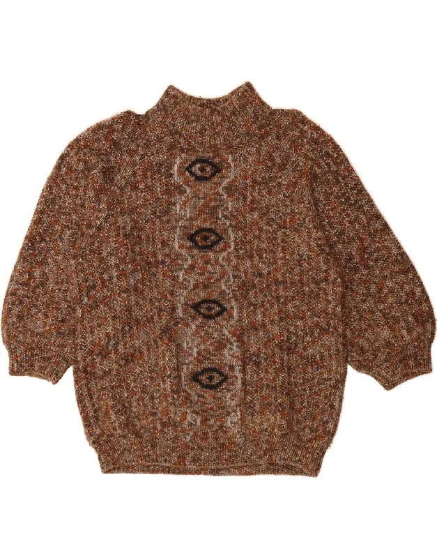 VINTAGE Womens Turtle Neck Jumper Sweater UK 20 2XL Brown Argyle/Diamond Fleece Fabric Down Fabric Feather Fabric