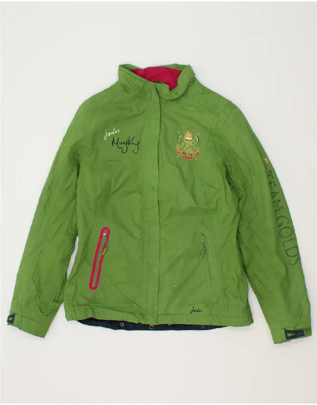 JOULES Womens Graphic Windbreaker Jacket UK 10 Small Green Polyester Faux Fur Jacket Real Fur Jacket Shearling Jacket