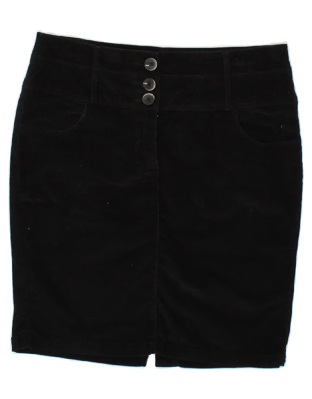 BENETTON Womens Corduroy Skirt IT 44 Medium W32  Black Cotton low waist skirt