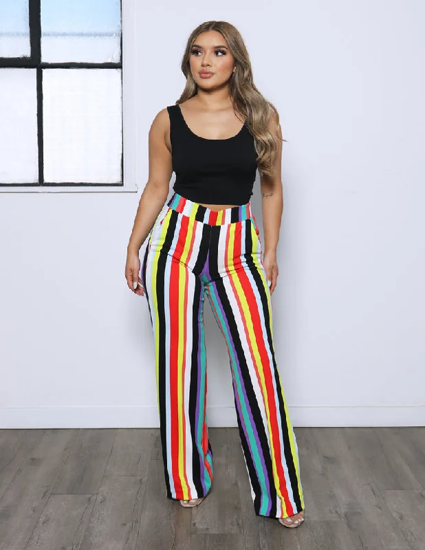 Wild Soul Multi-Color Striped High Rise Wide Leg Pants Relaxed Linen Pants