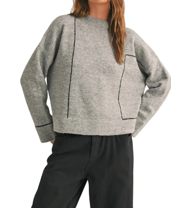 Grid Pattern Sweater In Grey/black Spandex Blend Rayon Blend Denim Blend