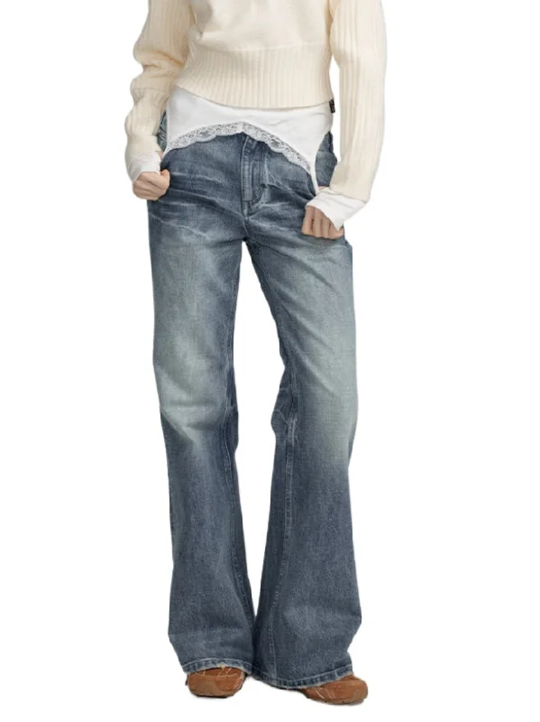 Loose Straight-Leg Denim Pants Relaxed Linen Pants