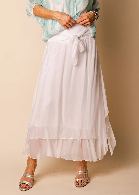 Nala Silk Skirt in White high waist skirt