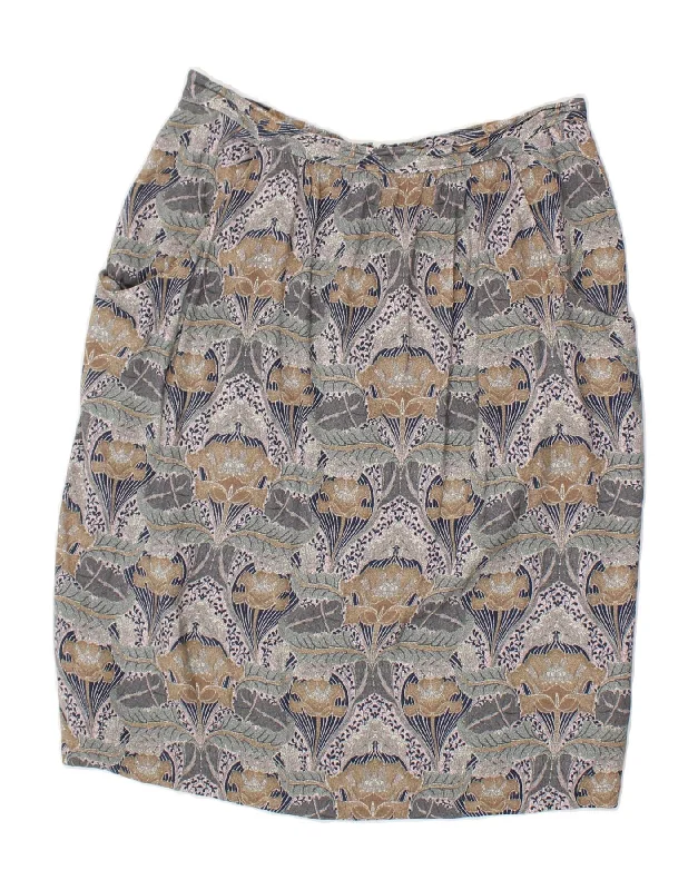 LAURA ASHLEY Womens Straight Skirt UK 12 Medium W30 Grey Floral Viscose zip skirt side