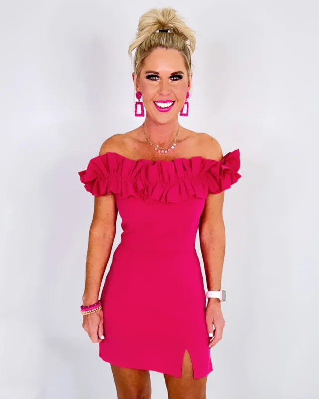 Ruffle On Top Dress - Pink Tunics Sale discount