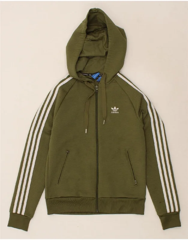 ADIDAS Womens Zip Hoodie Sweater UK 8 Small Green Polyester Cashmere Blend Cotton Blend Poly Blend