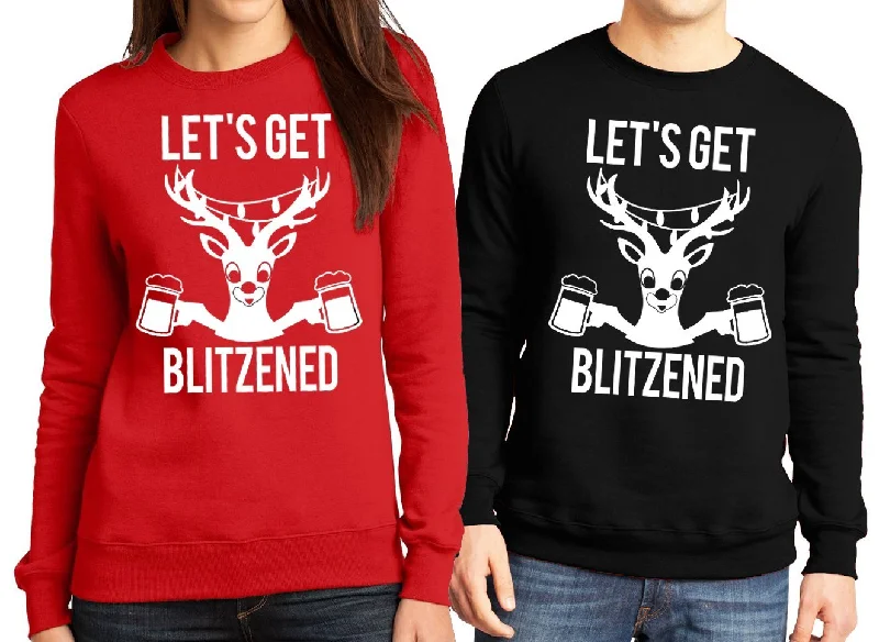 LET'S GET BLITZENED Christmas Sweater BEER Version for Men & Women Cotton Fabric Linen Fabric Terry Fabric