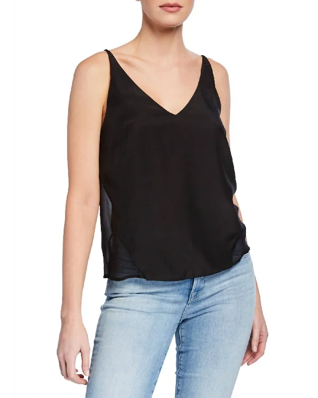 Lucy Silk Adjustable Straps Velvet Cami Tank Top In Black low neck tank