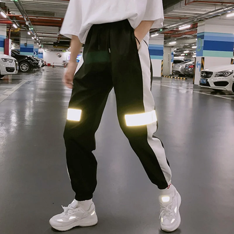 Reflective Side Stripe Loose Pants Chic Capri Pants