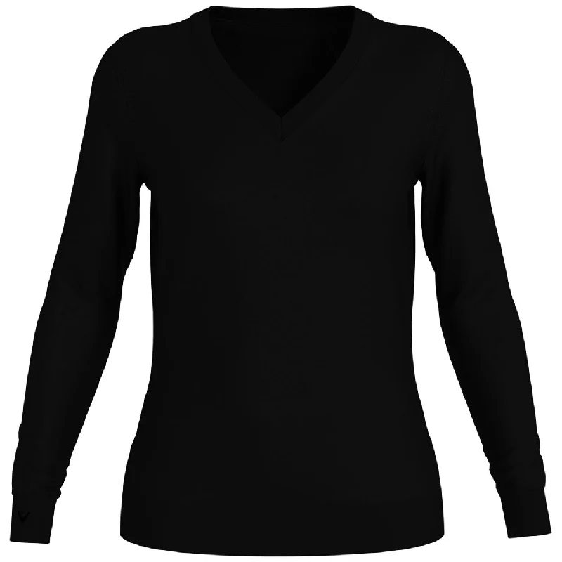 Callaway Women's Black Ink Merino Wool Blend V-Neck Sweater Spandex Blend Rayon Blend Denim Blend