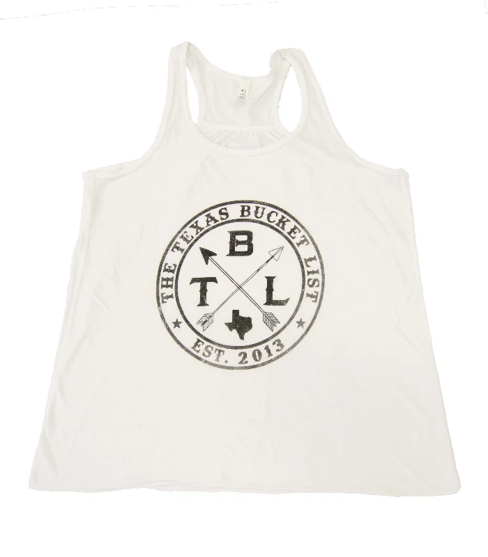 The Texas Bucket List Ladies Tank - White open back tank