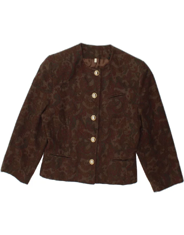 VINTAGE Womens 5 Button Blazer Jacket IT 44 Medium Brown Paisley Wool Front Pockets Side Pockets Patch Pockets