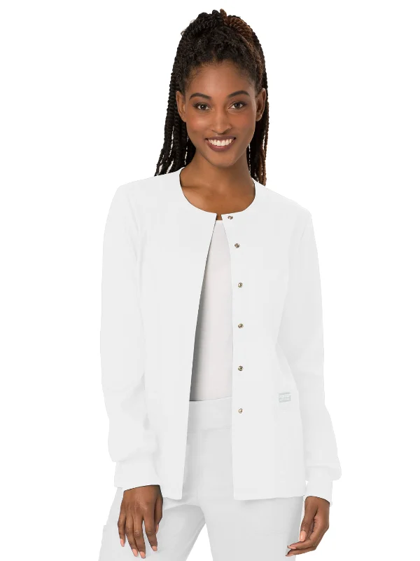 Women's 3-Pocket Snap Front Scrub Jacket Oversized Jacket Tailored Jacket Straight Jacket