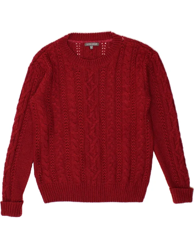 LAURA ASHLEY Womens Crew Neck Jumper Sweater UK 12 Medium Red Acrylic Seamless Knitted Crochet