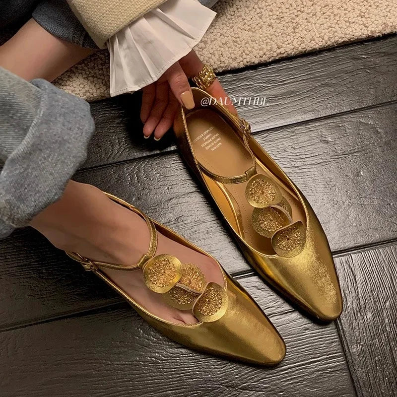 Wjczt Luxury Rome Shoes Women Elegant Shallow Shoes Summer New Pointed Toe Retro Shoes Designer Dress Walking Flats Mujer Zapatillas Tunics Brand named