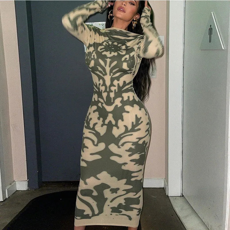 Wjczt  Long Sleeve Backless Sexy Camouflage Dress Summer Women Fashion Streetwear Outfit Print Club Clothing Tunics Trousers formal