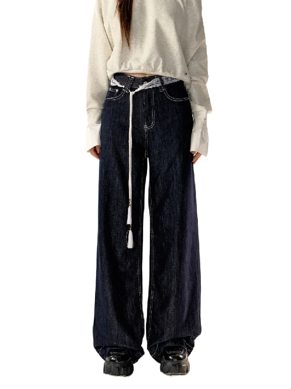 Dark Blue High-waist Wide-leg Pants Stylish Harem Pants