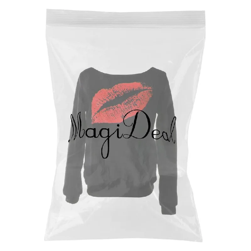 Women Sweatshirts Off Shoulder Long-Sleeved Tops S Black Red Lips Hoodie with Fur Luxurious Winter