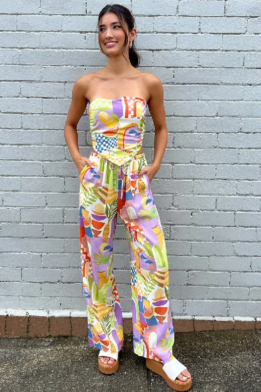 Multi Abstract Wide Leg Pants High Rise Stylish Harem Pants