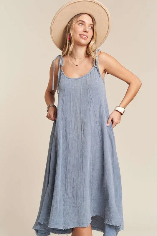 Walk of Life Mineral Washed Cotton Long Dress Tunics Winter warm