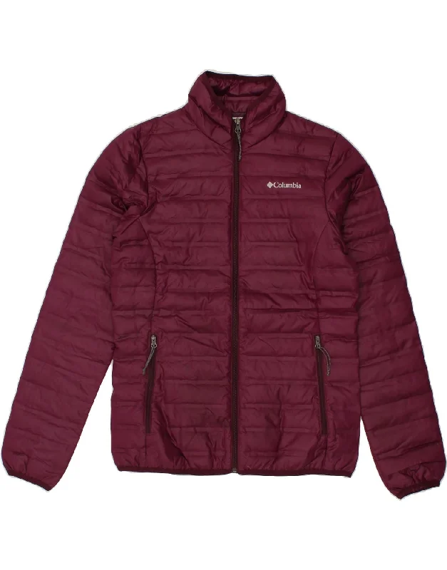 COLUMBIA Womens Padded Jacket UK 14 Medium Burgundy Polyester Front Pockets Side Pockets Patch Pockets