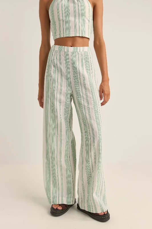 Dinero Stripe Wide Leg Pant Green Comfortable Wide-Leg Pants