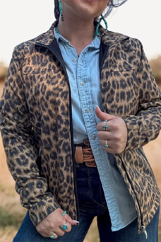 Casual Leopard Pocket Jacket Front Pockets Side Pockets Patch Pockets