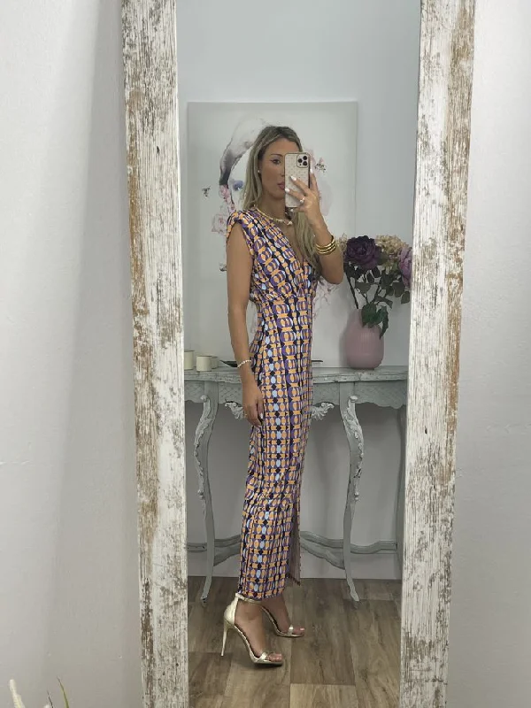 Wjczt curvy casual outfits Summer Casual Printed Sleeveless V-neck Split Long One-Step Dress Dress Tunics Stylish modern