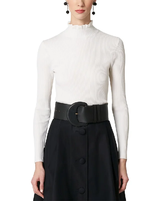 Carolina Herrera Turtleneck Wool-Blend Sweater Zippered Buttoned Snapped