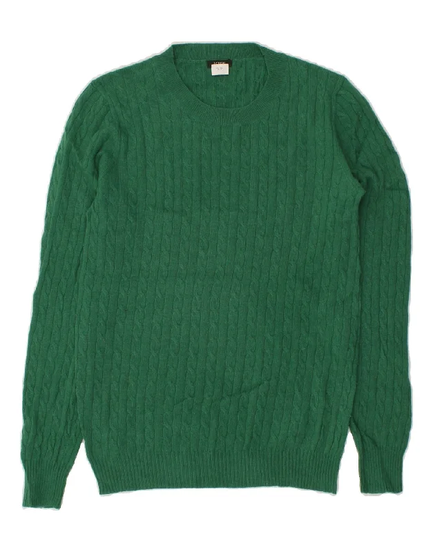 J. CREW Womens Crew Neck Jumper Sweater UK 14 Medium Green Wool Thin Thick Dense