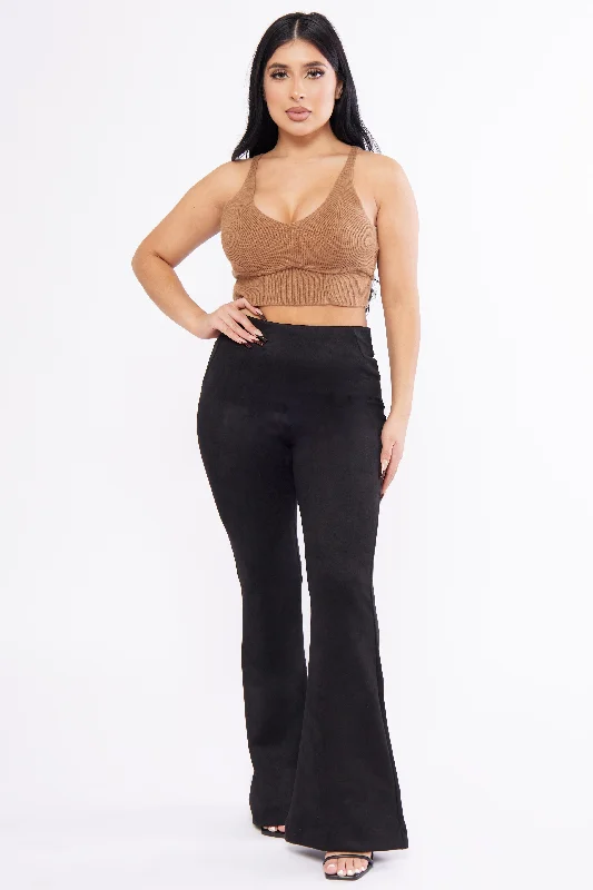 Suede High Rise Flare Pants High-Waist Jogger Pants