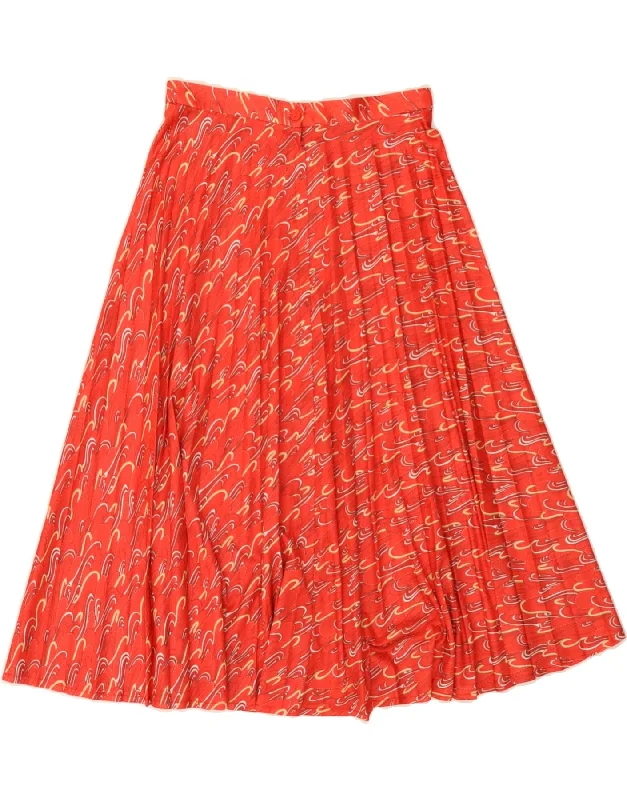 VINTAGE Womens Abstract Pattern Pleated Skirt UK 14 Medium W27 Orange silk skirt lustrous